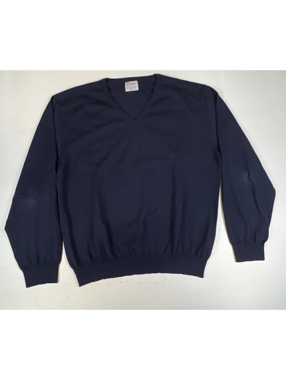 TM Lewin Men XXL Navy Blue Pure Merino Wool V Neck Pullover Sweater